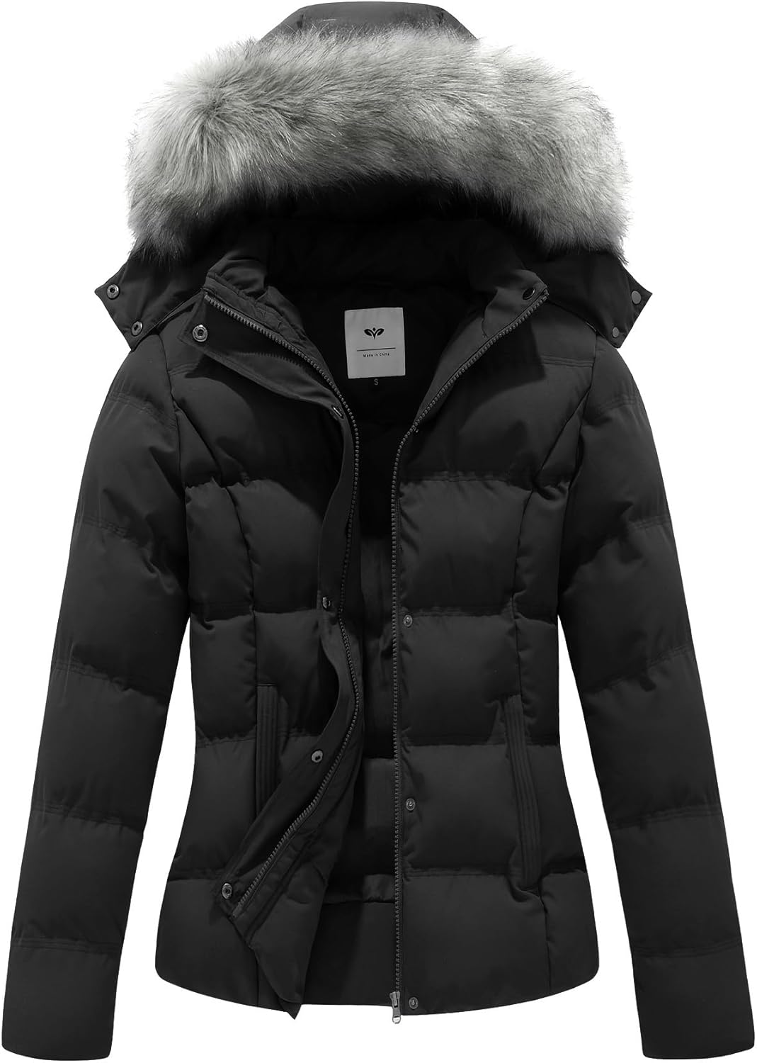 GGleaf Women's Hooded Warm Winter Coat Quilted Thicken Puffer Jacket with Removable Fur Hood